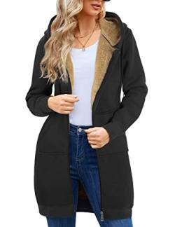 Svanco Damen Hoodie Kapuzenpullover Sweatshirt Langarm Pullover Langen Mantel Jacke Tops Outwear für Herbst und Winterr Classics Causal Zipper Fleece Extra Lang 2 Taschen(Schwarz,S) von Svanco