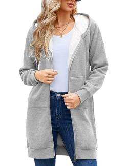 Svanco Damen Hoodie Kapuzenpullover Sweatshirt Langarm Pullover Langen Mantel Jacke Tops Outwear für Herbst und Winterr Classics Causal Zipper Fleece Extra Lang 2 Taschen von Svanco