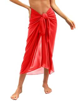 Svanco Damen Sarong Pareo Chiffon Bikini Cover Up Vertuschen Strandtuch Wickelrock Beach Wrap Für Strand Rock Swimsuit Lang Strandkleid Multifunktional Einheitsgröße(Rot) von Svanco