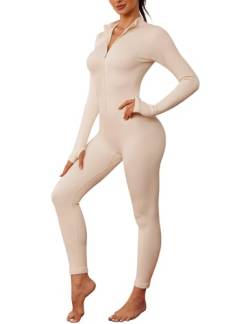 Svanco Sport Jumpsuit Damen Lang Eng Yoga Overall Langarm Elegant Einteiler V-Ausschnitt Bodysuit mit Reißverschluss Slim Fit Trainingsanzug Tight Fitness Outfit von Svanco