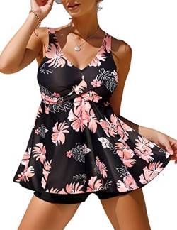 Svanco Tankini Damen Badeanzug Bauchweg Badekleid Push up Bademoden Zweiteiliger Swimsuits Baderock mit Gepolstert Oberteile und Shorts mit Gepolstert Drucken Bikini(A,M) von Svanco