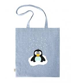 Svanhilde Jutebeutel für Mädchen & Jungen | Tragetasche Baumwolle Kleiner Pinguin im Schnee | Stofftasche Kinder-Stoffbeutel | mit langen Henkel (Blau) von Svanhilde
