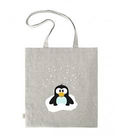 Svanhilde Jutebeutel für Mädchen & Jungen | Tragetasche Baumwolle Kleiner Pinguin im Schnee | Stofftasche Kinder-Stoffbeutel | mit langen Henkel (Hellgrau) von Svanhilde