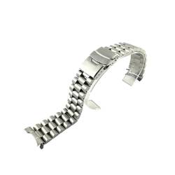 Edelstahl-Uhrenarmband 20 mm 22 mm Herren-Armband aus massivem Metall mit gebogenem Ende und Faltschließe, passend for Seiko SKX009. Armband mit Logo (Color : Type A with logo, Size : 22mm) von Svincoter