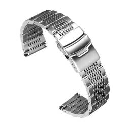 Massives Edelstahl-Uhrenarmband, passend for Seiko Diving Mesh Straps, Faltschließe, gebürstetes, poliertes Business-Armband, 18/20/22/24 mm (Color : Silver, Size : 18mm) von Svincoter