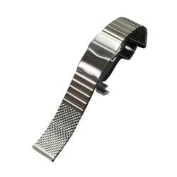 Mesh-Stahl-Uhrenarmband, 20 mm, 22 mm, passend for Seiko Band, dickeres, massives Edelstahl-Armband, gebürstet und poliert (Color : Silver brushed, Size : 20mm) von Svincoter