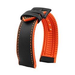 Passend for Longines Seiko Water Ghost Hamilton Serie Nylon Gummi Boden Uhrenarmband 20mm 22mm 23 Strap Herren weiches wasserdichtes Armband (Color : Black Orange blackA, Size : 19mm) von Svincoter