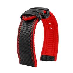 Passend for Longines Seiko Water Ghost Hamilton Serie Nylon Gummi Boden Uhrenarmband 20mm 22mm 23 Strap Herren weiches wasserdichtes Armband (Color : Black red Black B, Size : 21mm) von Svincoter