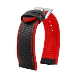 Passend for Longines Seiko Water Ghost Hamilton Serie Nylon Gummi Boden Uhrenarmband 20mm 22mm 23 Strap Herren weiches wasserdichtes Armband (Color : Black red silver A, Size : 19mm) von Svincoter