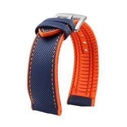 Passend for Longines Seiko Water Ghost Hamilton Serie Nylon Gummi Boden Uhrenarmband 20mm 22mm 23 Strap Herren weiches wasserdichtes Armband (Color : Blue Orange silver A, Size : 24mm) von Svincoter