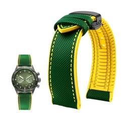 Passend for Longines Seiko Water Ghost Hamilton Serie Nylon Gummi Boden Uhrenarmband 20mm 22mm 23 Strap Herren weiches wasserdichtes Armband (Color : Green yellow blackB, Size : 20mm) von Svincoter