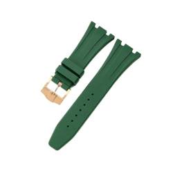 Passend for Seiko Ap Royal Oak Uhrenarmband, Silikon, Orange, Grün, Blau, 15400/26331/15500, wasserdicht, for Herren und Damen, Gummi, 27 mm, 28 mm (Color : Army Green-Gold-K13, Size : 26mm) von Svincoter