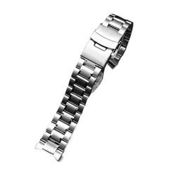 Passend for Seiko Timex Citizen Casio gebogenes Ende, Edelstahlarmband, Herren-Armband, 20 mm, 22 mm, Metallarmband, Uhrenkette (Color : A Silver, Size : 24mm) von Svincoter