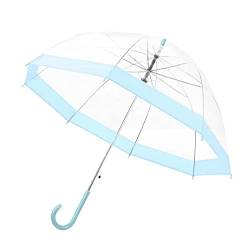 SvriTe Durchsichtige Regenschirme 4 Farben Transparent Langer Griff Regen Regenschirm Ultraleicht Frauen Kinder Damen Regenschirme, blau von SvriTe