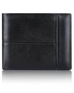 Geldbörse Herren RFID Geldbeutel Leder Geldbörse Portemonnaie Männer 16 Kartenhalter Brieftasche Hellbraun Reißverschlusstasche (Schwarz) von Swallowmall