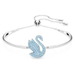 Swarovski Iconic Swan Armreif, Rhodiniertes Damenarmband mit Blauem Schwan und Strahlenden Swarovski Kristallen von Swarovski