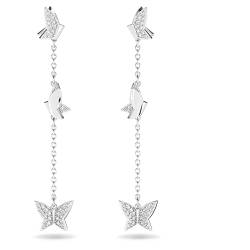 Swarovski Lilia Drop-Ohrhänger, Weiße und Rhodinierte Ohrringe mit Schmetterlingsmotiven und KristallPave von Swarovski