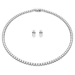 Swarovski Matrix Tennis Set, Rhodinierte Halskette und Ohrringe mit Strahlenden Weißen Swarovski Kristallen von Swarovski