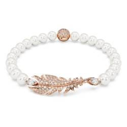 Swarovski Nice Armband, Rosé Vergoldetes Perlenarmband mit Feder-Motiv und Strahlenden Swarovski Kristallen von Swarovski