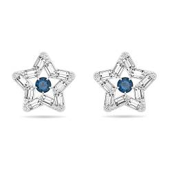 Swarovski Stella Ohrringe, Rhodinierte Ohrstecker mit Strahlenden Weißen und Blauen Kristallen von Swarovski