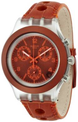 Swatch Herren Chronograph Quarz Uhr mit Leder Armband SVCK4073_Orange von Swatch