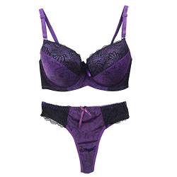 Swbreety Damen Bequemer Push Up Stickerei Spitze BH und Panty Set Plus Size - Violett - 75C von Swbreety