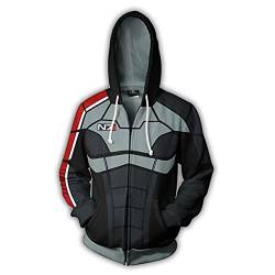 Mass Effect N7 Kapuzenjacke Herren Mit Reißverschluss,Hoodie Sweatjacke Männer,Cosplay Hoodie Herren Zipper Hoody Pullover von Swdan