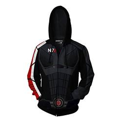 Mass Effect N7 Kapuzenjacke Herren Mit Reißverschluss,Hoodie Sweatjacke Männer,Cosplay Hoodie Herren Zipper Hoody Pullover von Swdan