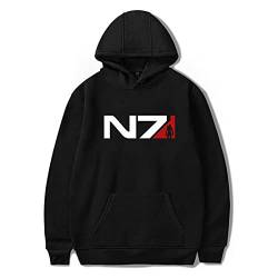 Swdan Mass Effect N7 Hoodies Herren,Langarm Hoodie Männer Schwarz,Cosplay Hoodie Damen Hoody Pullover Herren Oversize von Swdan