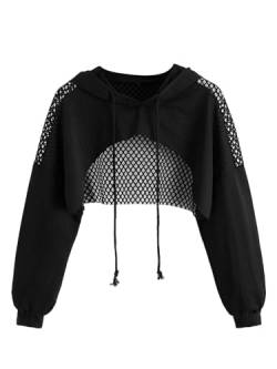 SweatyRocks Damen Casual Solid Cut Out Front Langarm Pullover Crop Top Sweatshirt Solid Black XL von SweatyRocks