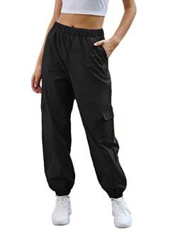 SweatyRocks Damen-Jogger-Workout-Cargohose mit Kordelzug und Taschen (Pure Black, Klein) von SweatyRocks