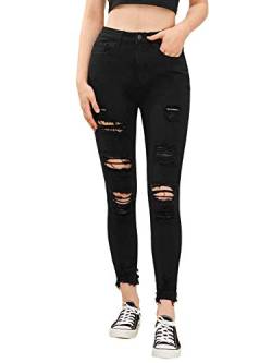 SweatyRocks Jeans Damen High Waist Jeans Mit Löchern Jeanshose Mit Taschen Skinny Jeans Gerissene Jeans S von SweatyRocks