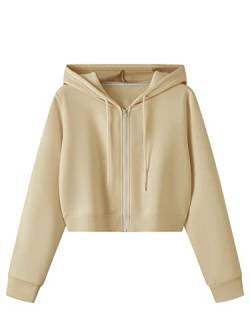 SweatyRocks Kapuzenjacke Damen Crop Hoodie Kapuzenpullover Bauchfreies Sweatshirt Pullover Mit Kapuze Aprikose, L von SweatyRocks