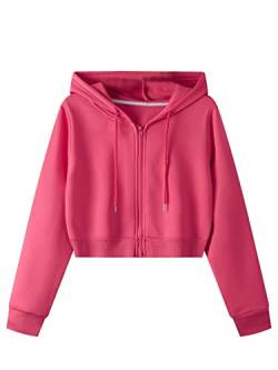 SweatyRocks Kapuzenjacke Damen Crop Hoodie Kapuzenpullover Bauchfreies Sweatshirt Pullover Mit Kapuze Hot Pink, XS von SweatyRocks