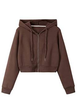 SweatyRocks Kapuzenjacke Damen Crop Hoodie Kapuzenpullover Bauchfreies Sweatshirt Pullover Mit Kapuze Kaffeebraun, XS von SweatyRocks