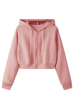 SweatyRocks Kapuzenjacke Damen Crop Hoodie Kapuzenpullover Bauchfreies Sweatshirt Pullover Mit Kapuze Staubrosa, XS von SweatyRocks