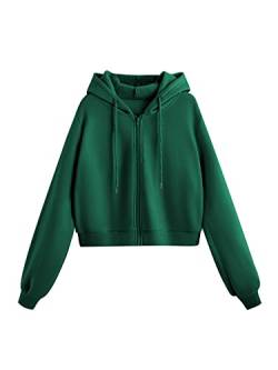 SweatyRocks Kapuzenjacke Damen Crop Hoodie Kapuzenpullover Bauchfreies Sweatshirt Pullover Mit Kapuze tiefgrün, XS von SweatyRocks