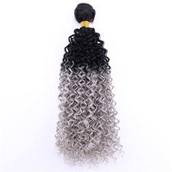 Afro Kinky Curly Hair Bundles Ombre Black To GN Cosplay Synthetic Hair Weave Extensions For Women T1B-Dark gray 22 inch 1 PC von Sweejim