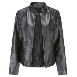 Damen Lederjacke mit großem Stehkragen, PU, Punk, Motorradbekleidung, Schwarz , 50 von Sweejim