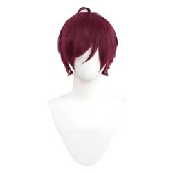 Kurze Gerade Cosplay-Perücke, Weiß, GN, Lila, Braun, Schwarz, Blau, Grau, Blond, Orange, Rot, Gold, Flauschige Hitzehaar-Perücken dark red One Size von Sweejim