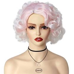 Kurze lockige Haarblondperiere für Frauen synthetische geschichtete Frisuren Cosplay Perücke Pink Ombre White 1 PC von Sweejim