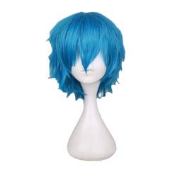 Männliche Perücke, Kurzes Haar, Cosplay-Kostüm, Halloween-Perücken, Kunsthaar Mit Pony Für Männer Lake Blue 8inches von Sweejim