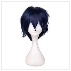 Männliche Perücke, Kurzes Haar, Cosplay-Kostüm, Halloween-Perücken, Kunsthaar Mit Pony Für Männer Navy 8inches von Sweejim