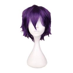 Männliche Perücke, Kurzes Haar, Cosplay-Kostüm, Halloween-Perücken, Kunsthaar Mit Pony Für Männer Purple 8inches von Sweejim