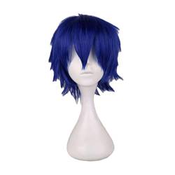 Männliche Perücke, Kurzes Haar, Cosplay-Kostüm, Halloween-Perücken, Kunsthaar Mit Pony Für Männer Royal blue 8inches von Sweejim