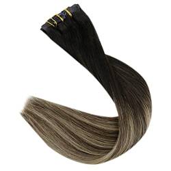 Nahtloses Haarclip Haarverlängerungen Remy menschliches Haar 120G PU Invisible Clip in Erweiterungen menschliche Haarfarbe 1B 6 27 14inches 100g/Set von Sweejim