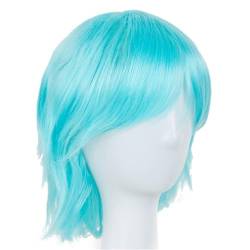 Orange Cosplay Perücke Synthetische Wärmefaser Kurze Wellige Haare Damen Für Party Blue 10inches von Sweejim