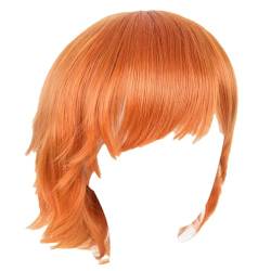 Orange Cosplay Perücke Synthetische Wärmefaser Kurze Wellige Haare Damen Für Party Orange 10inches von Sweejim