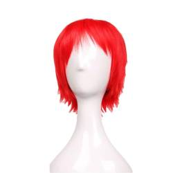 Synthetische Kurze Perücke Blau Braun Schwarz Frauen Männer Cosplay Party Perücken Haar red 12inches von Sweejim