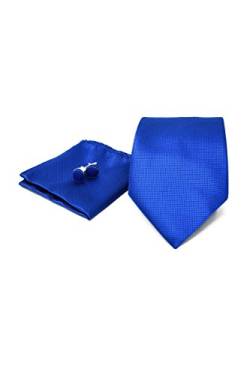Krawatte Set mit Blaue Krawatte, Einstecktuch und Manschettenknöpfe für Herren - 100% Seide - Klassisch, Elegant und Modern - (Geschenk Set, ideal für Männer zum Geburtstag, eine Hochzeit) von Sweet Leaf
